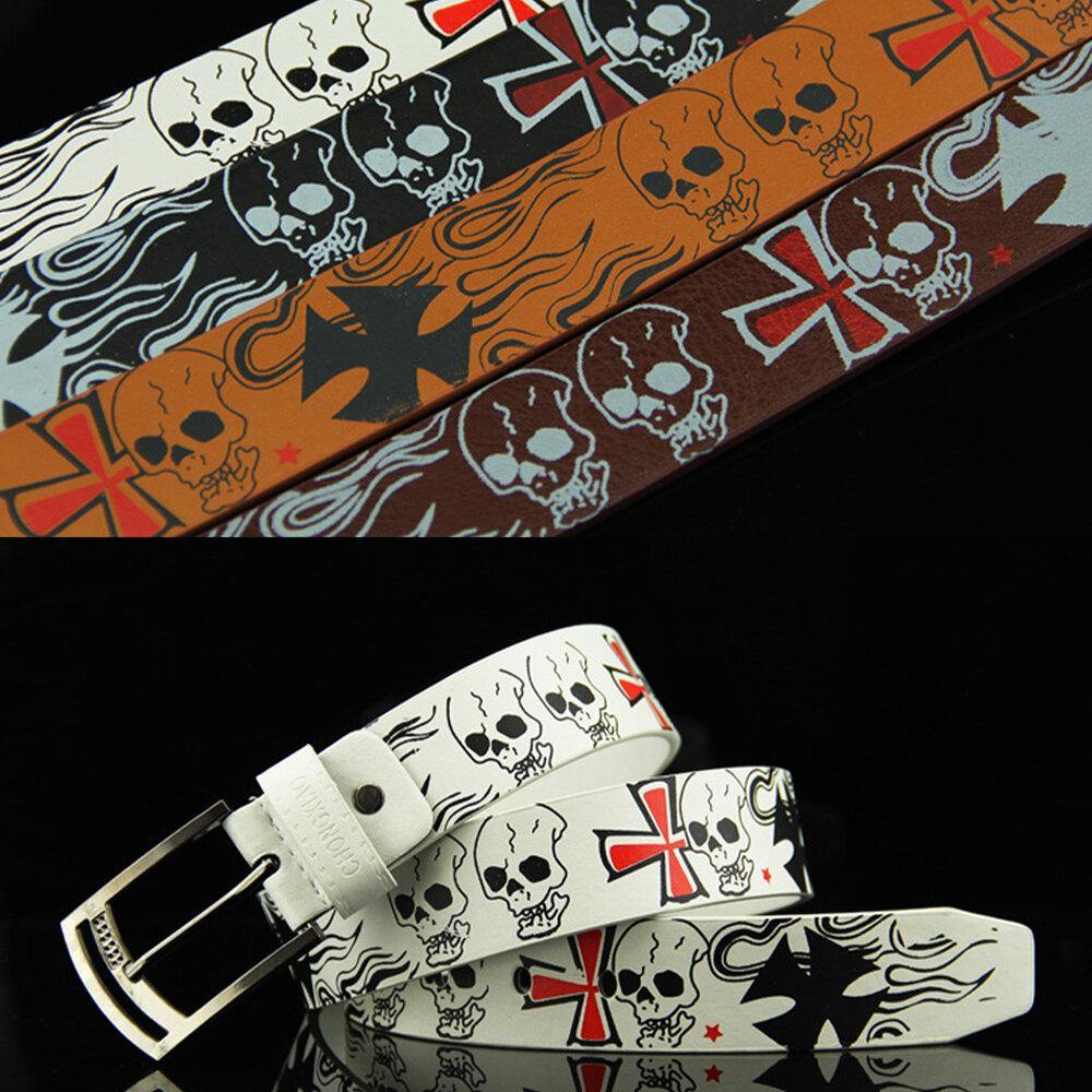 Casual Cool Men's PU Leather Belt - 110CM Skull Pattern Pin Buckle Pants Accessory - Trendha
