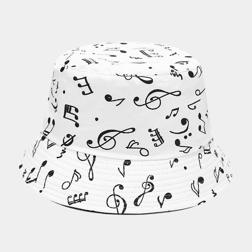 Women Cotton Musical Note Pattern Double-Sided Wearing Outdoor Travel Sunshade Bucket Hat - Trendha