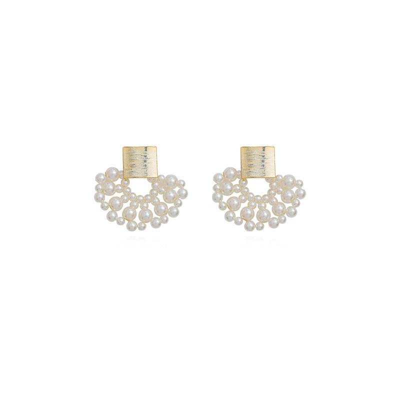 Handmade Pearl Woven Scalloped Pearl Stud Earrings - Trendha