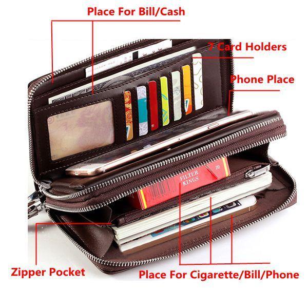 Men Clutch Wallet Waterproof Business Long Zipper Wallet Phone Holder - Trendha