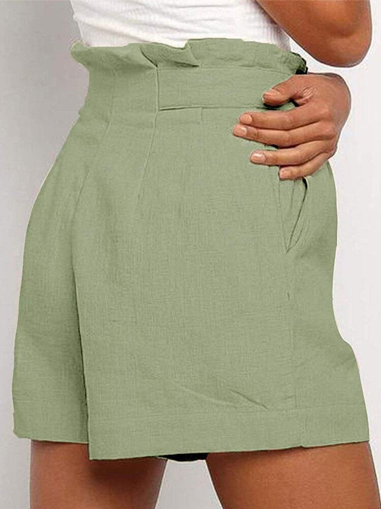 Women High Waist Ruffle Button Design Wild Daily Casual Shorts - Trendha