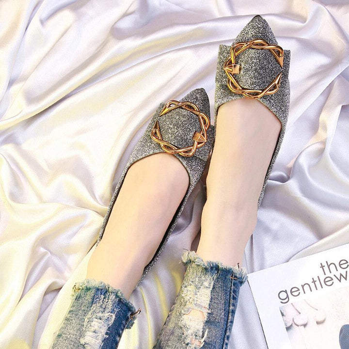 Women Rhinestone Pointed Toe Suede Decor Flats Shoes - Trendha