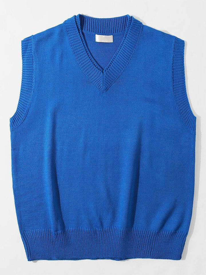 Mens V-Neck Solid Color Sleeveless Casual Cotton Knitted Sweater Vests - Trendha