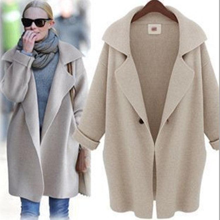 Women's Mid-length Suit Collar Knitted Jacket - Trendha