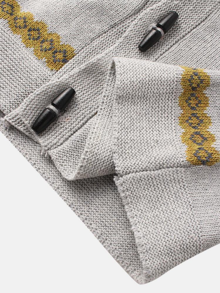 Mens Vintage Pattern Knit Button Front Casual Raglan Sleeve Cardigans - Trendha