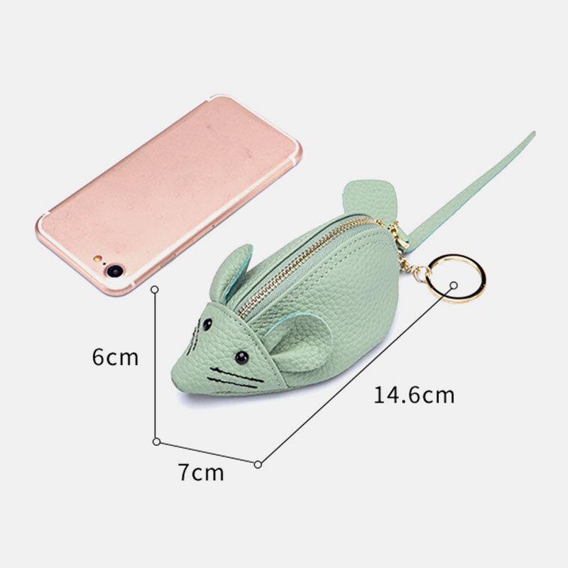 Women Genuine Leather Casual Cute Animal Mouse Pattern Mini Keychain Coin Bag Storage Bag - Trendha