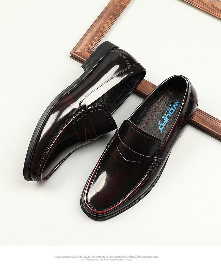 Korean Style One-foot Patent Leather Round Toe Loafers Commuter Shoes - Trendha