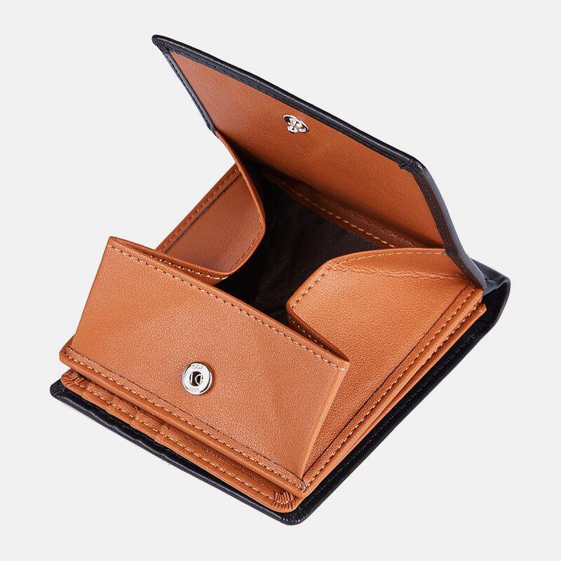 Men Genuine Leather 8 Card Slots Coin Purse Short Wallet - Trendha