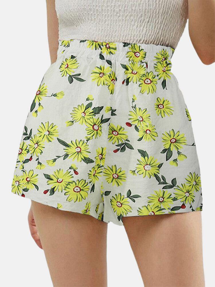 Daisy Print High Waist Women Casual Shorts - Trendha