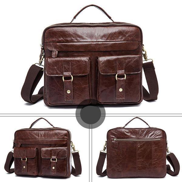 Genuine Leather Sling Briefcase Vintage Handbag Dual Use Messenger Bag For Men - Trendha