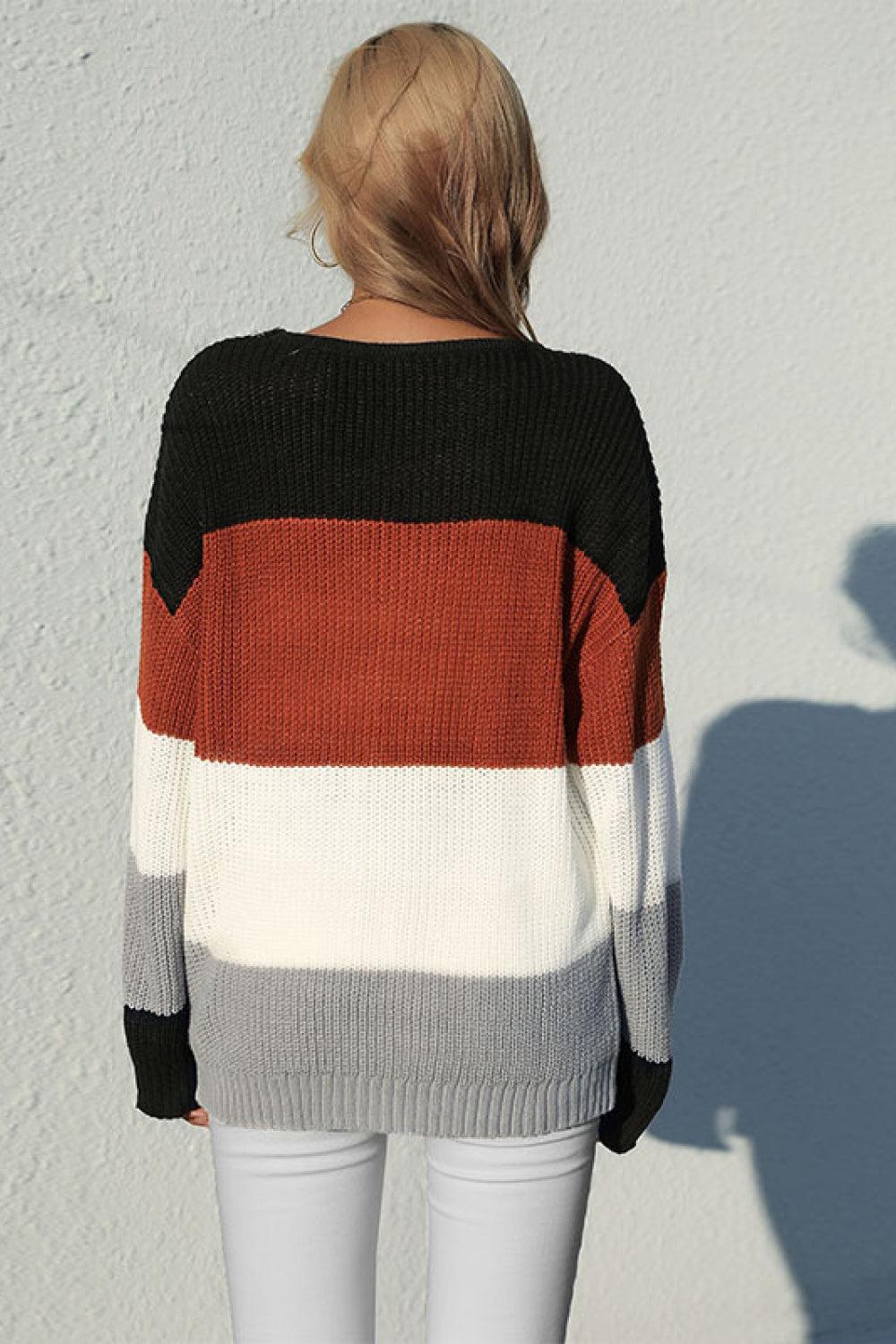 Striped Rib-Knit Pullover Sweater - Trendha
