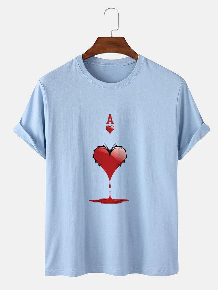 Mens 100% Cotton Ace Of Hearts Poker Print Short Sleeve T-Shirts - Trendha