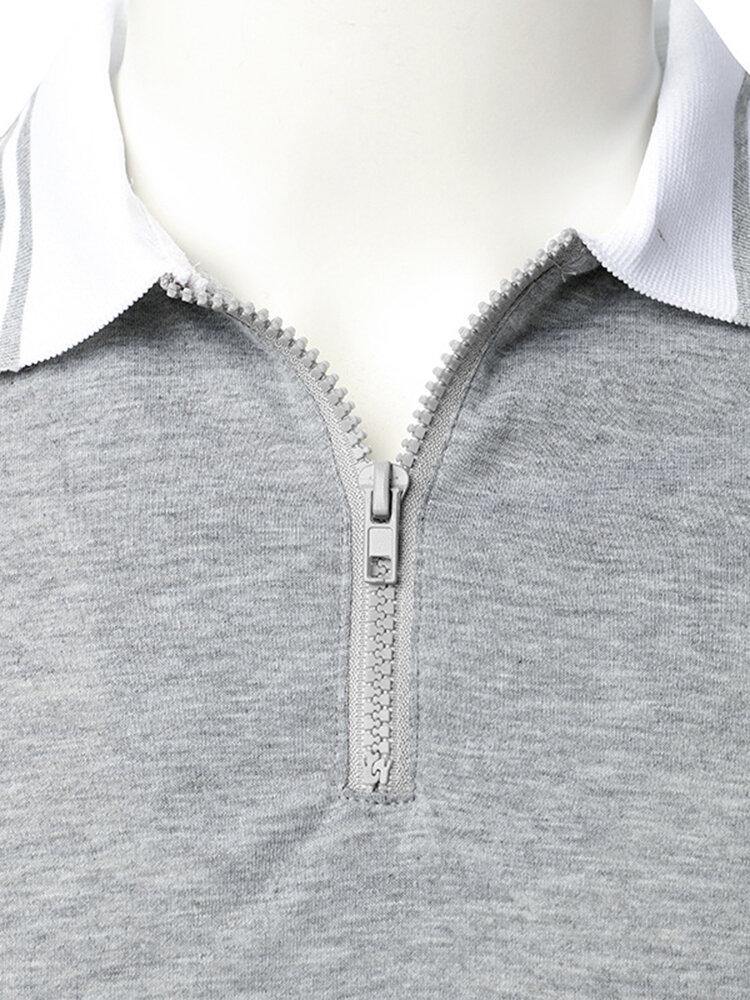 Mens Side Stripe Pastchwork Long Sleeve Casual Golf Shirts - Trendha