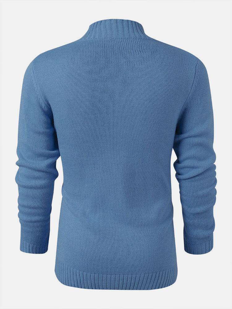 Mens Solid Color Knitted Button Up Long Sleeve Sweater Jacket - Trendha