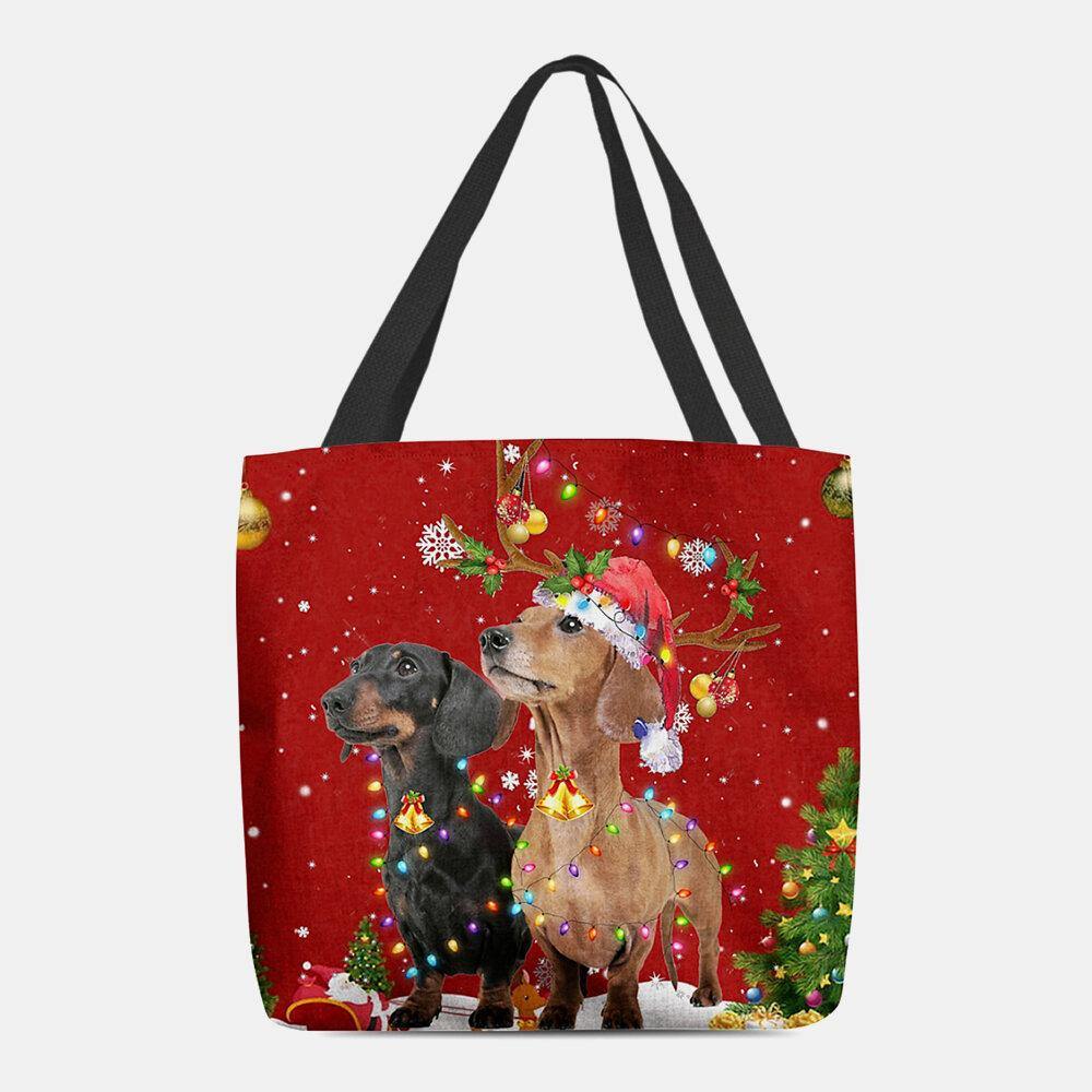 Women Felt Cute Festive Christmas Cartoon Dogs Pattern Shoulder Bag Handbag Tote - Trendha