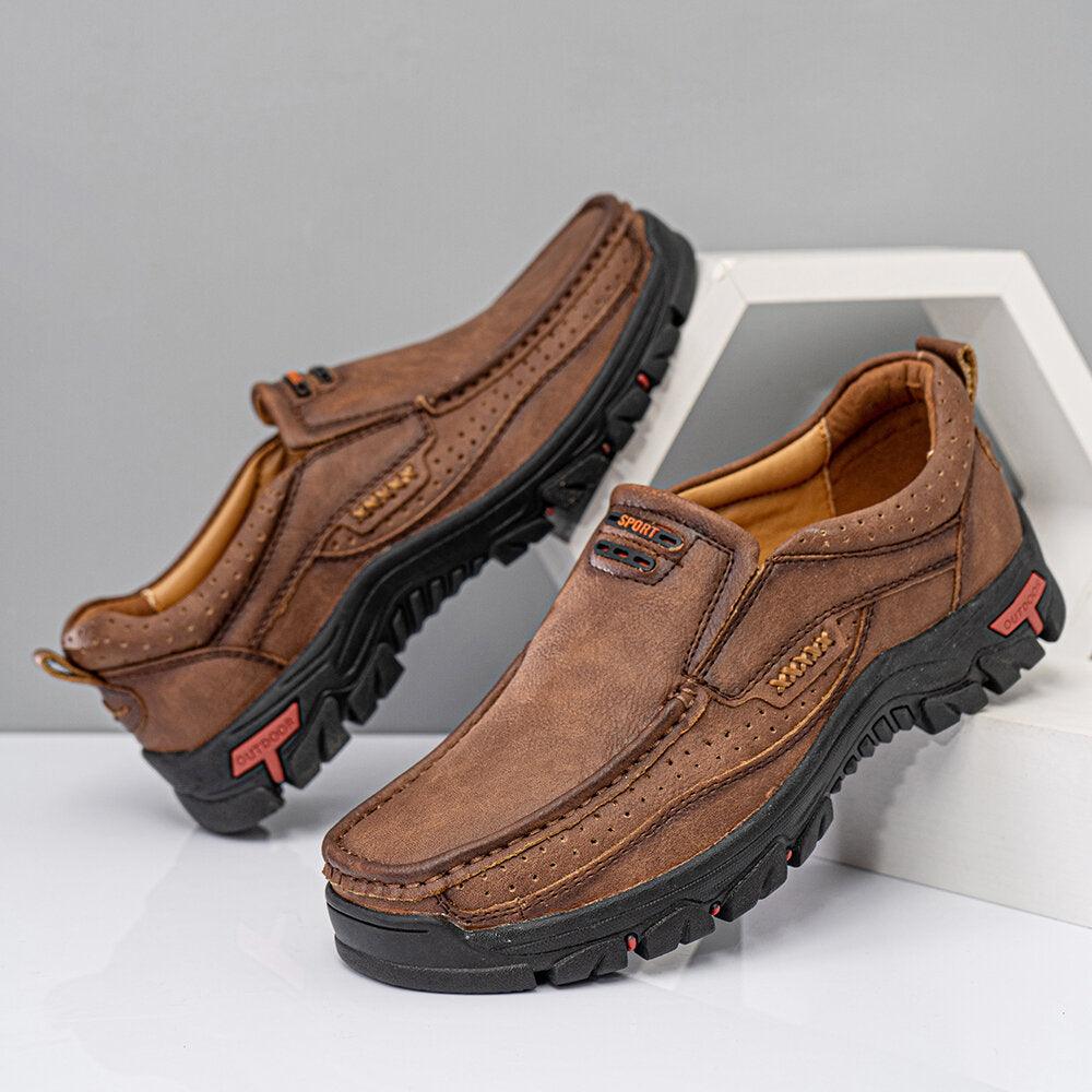 Men Comfy Slip On Loafers Slip Resistant Soft Casual Business Walking Leather Shoes - Trendha