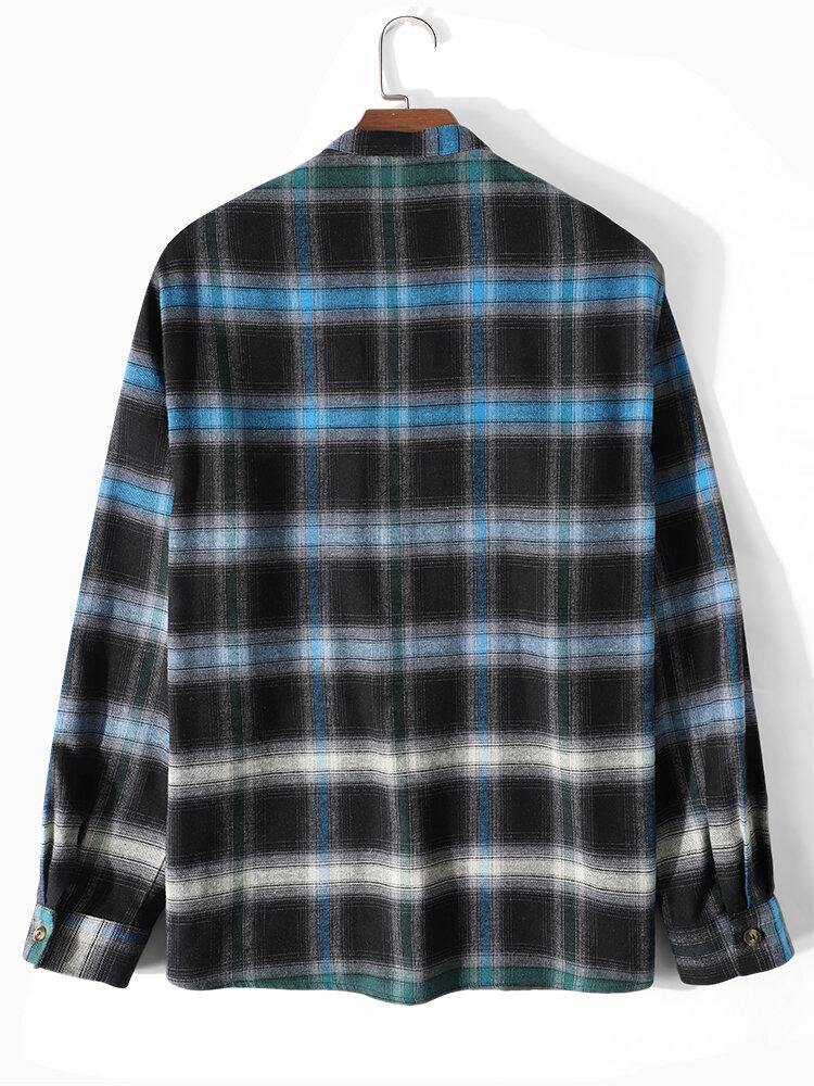 Mens Plaid Ombre Bandage Front Casual Long Sleeve Henley Shirts - Trendha