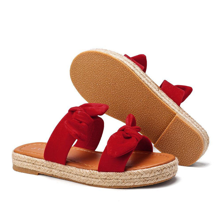 Large Sizes Women Bowknot Linen Sole Slippers - Trendha