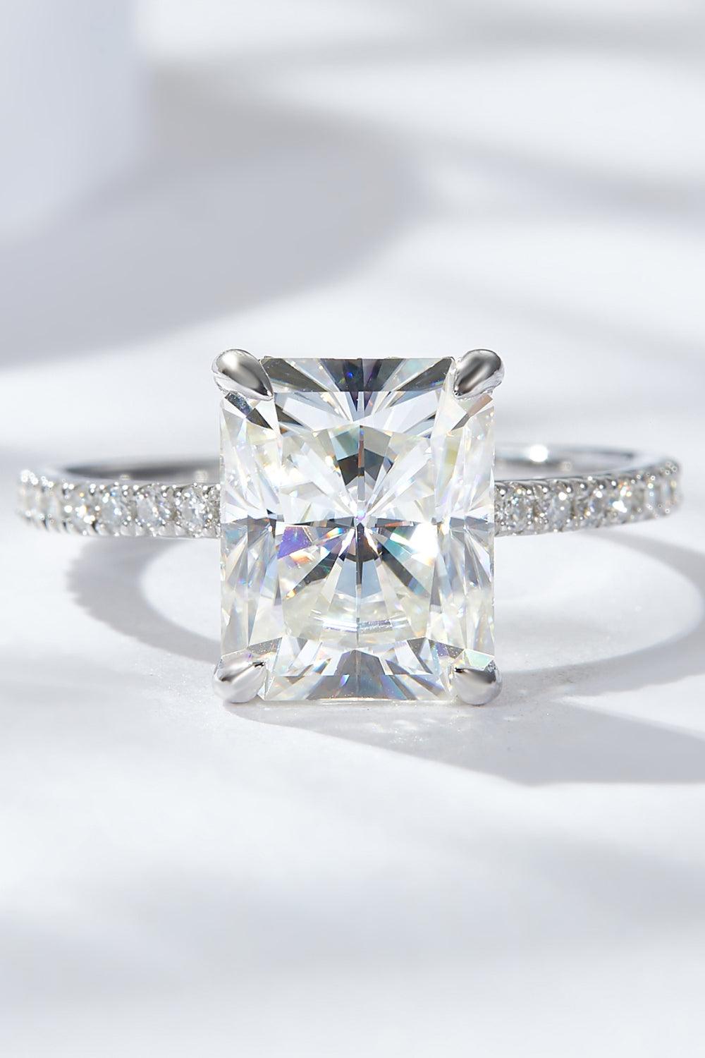 4 Carat Moissanite 4-Prong Side Stone Ring - Trendha