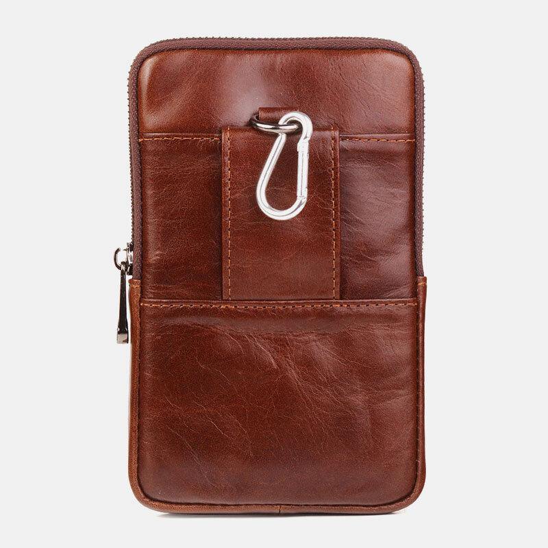 Men Vertical Multifunction Genuine Leather Belt Bag Large Capacity Retro 6.3 Inch Phone Bag Waist Bag With Hook - Trendha