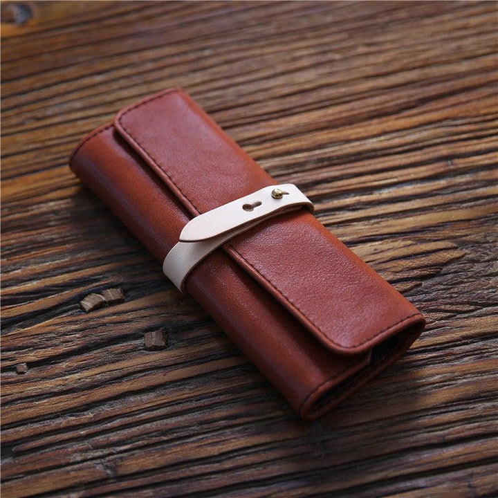 Handmade Men's Genuine Leather Pencil Case Top Layer Cowhide Roll Type - Trendha
