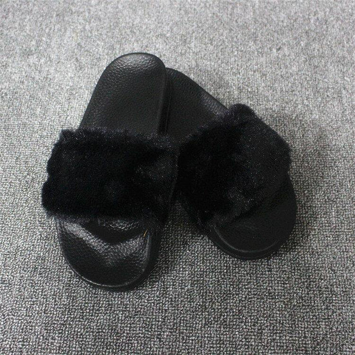 Women Fluffy Solid Color Open Toe Comfortable Home Slippers - Trendha