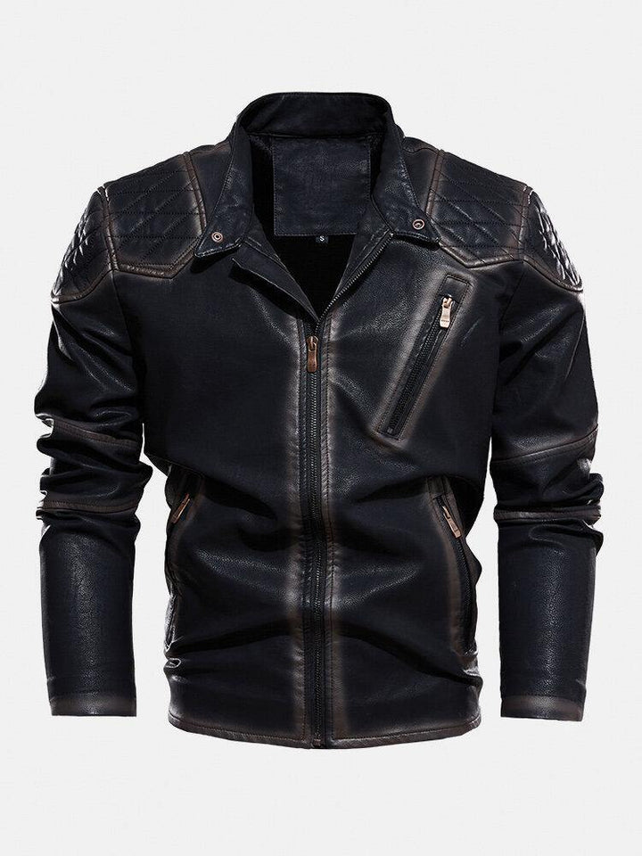 Mens Zip Front Velvet Lined PU Jacket With Zipped Welt Pocket - Trendha