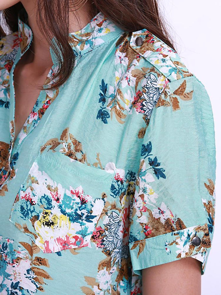 Floral Printed Women V-Neck Long Sleeve Blouses - Trendha