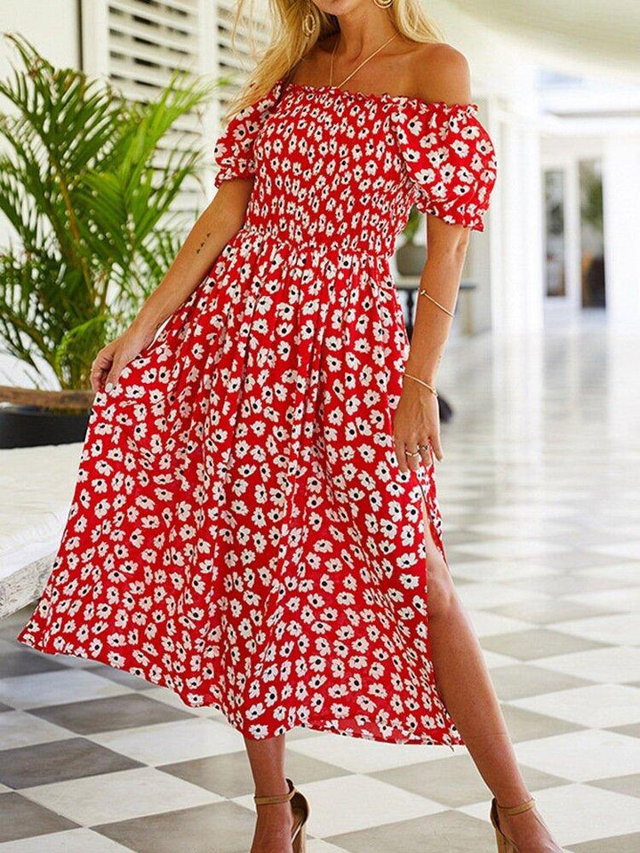 Floral Print Short Sleeve Slit Hem Dress For Women - Trendha