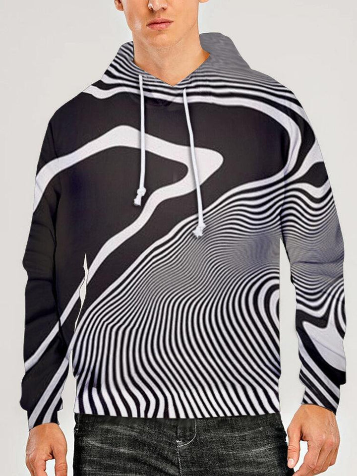 Mens All Over 3D Irregular Stripes Print Casual Drawstring Hoodies - Trendha