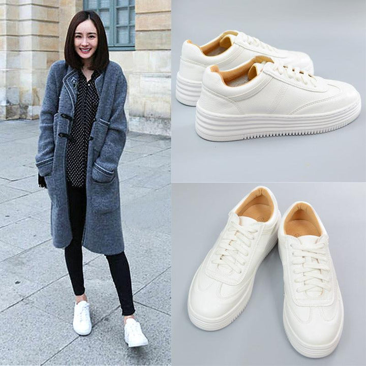 Thick-soled White Shoes Women's Lace-up Casual All-match Sports Shoes Sneakers - Trendha