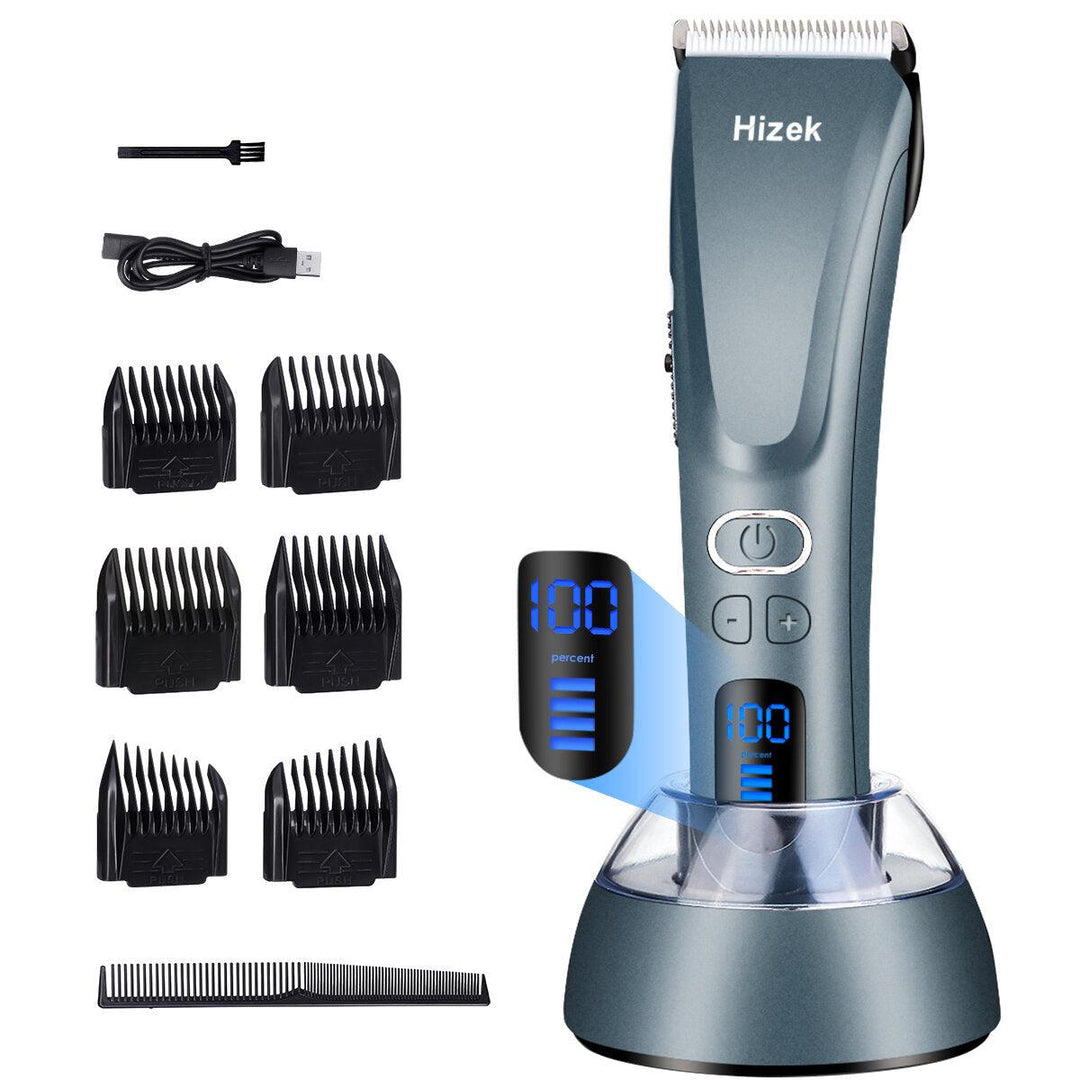 Hair Clippers for Men,Hizek Beard Trimmer Professional Cordless Hair Trimmer with 3 Adjustable Speeds,LED Display,USB Charging Stand and 6 Attachment Guide Combs,for Family Use - Trendha