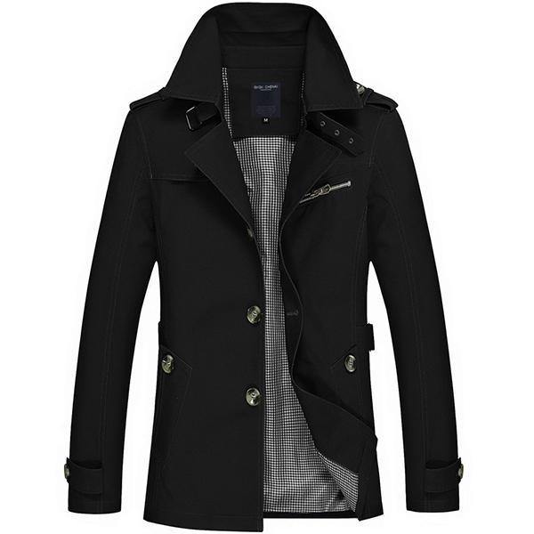 Mens Casual Single-breasted Trench Coat - Trendha