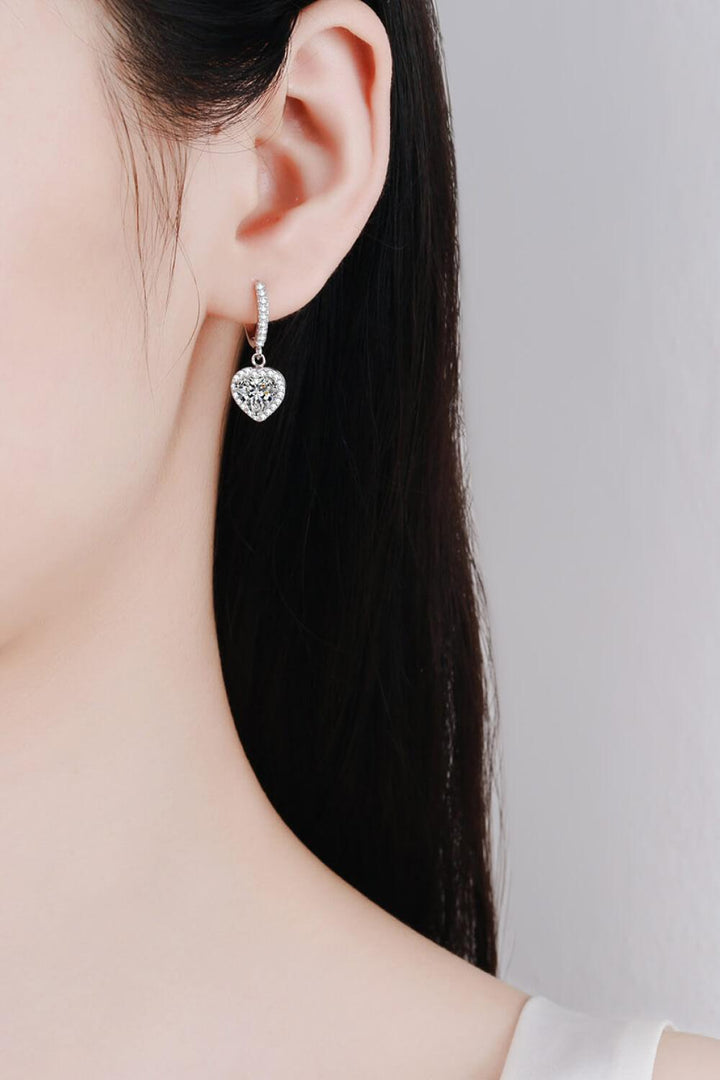 Moissanite Heart-Shaped Drop Earrings - Trendha