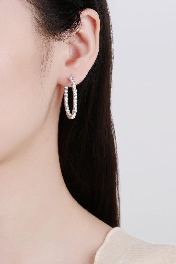 Moissanite Rhodium-Plated Hoop Earrings - Trendha