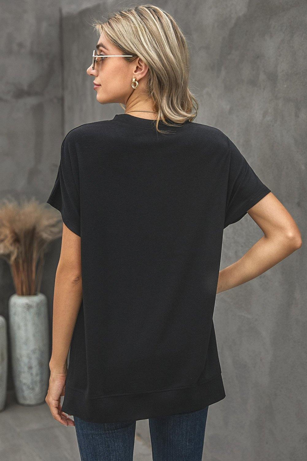 Round Neck Short Sleeve Solid Color Tee - Trendha