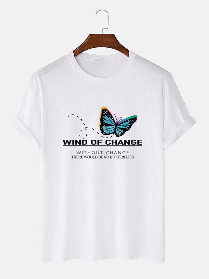 Mens 100% Cotton Butterfly & Letter Pattern Short Sleeve T-Shirts - Trendha