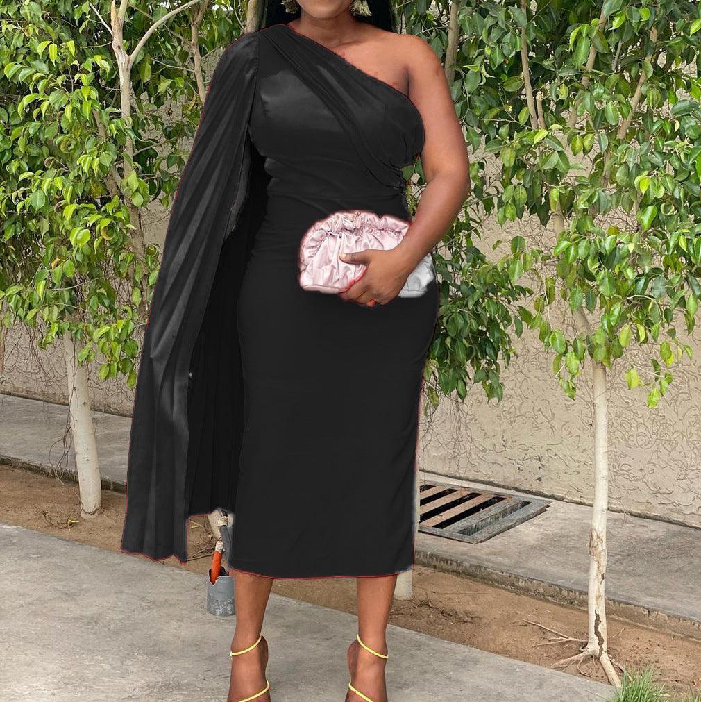 One-shoulder Temperament Evening Plus Size European And American Dress - Trendha