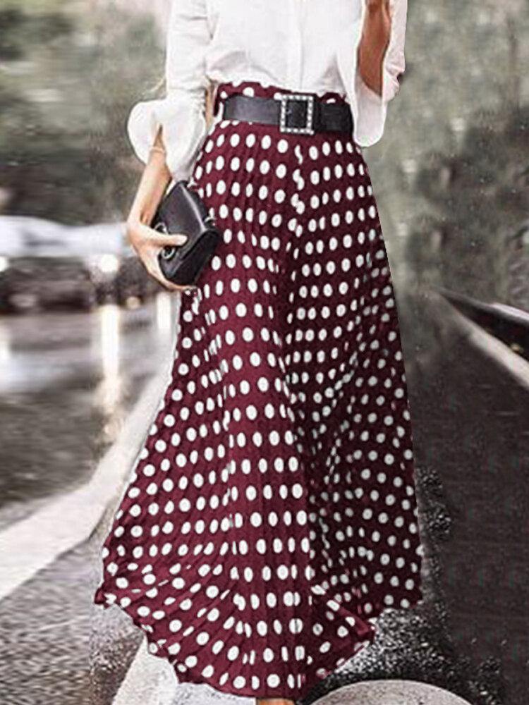Polka Dot Print High Waist Side Zipper Elegant Loose Maxi Skirts - Trendha