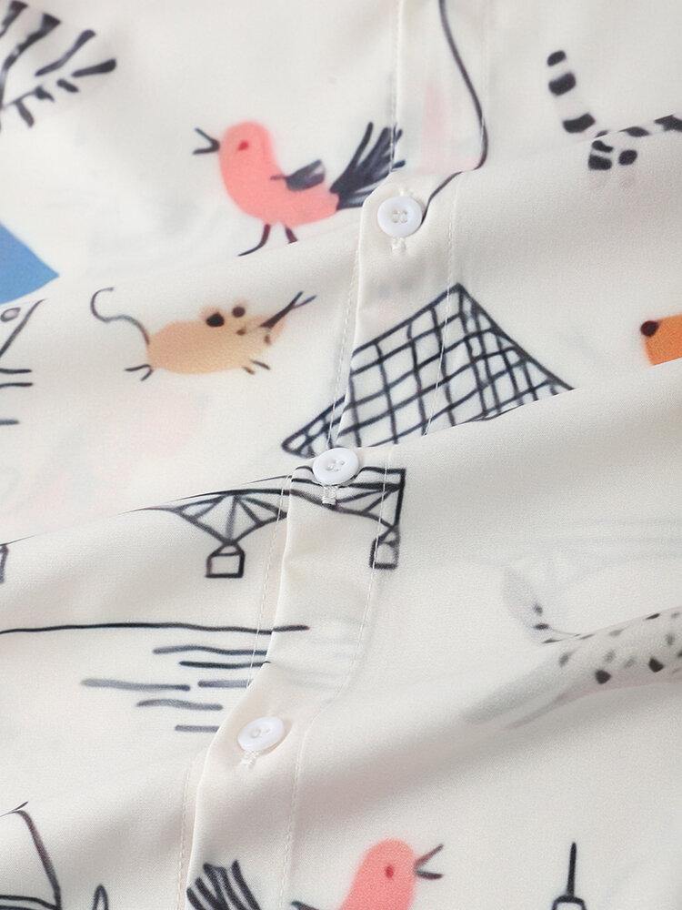 Mens Cartoon Pet Animal Print Button Up Casual Shirts - Trendha