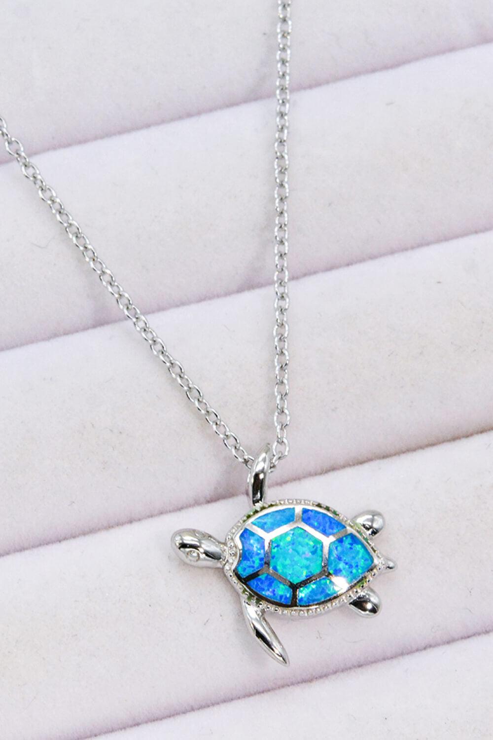 Opal Turtle Pendant Chain-Link Necklace - Trendha