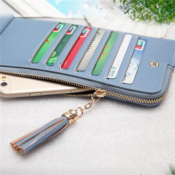 Women Tassel Long Card Holder Candy Color Zipper Purse Coin Bags 5.5'' Phone Case For Iphone 7P - Trendha
