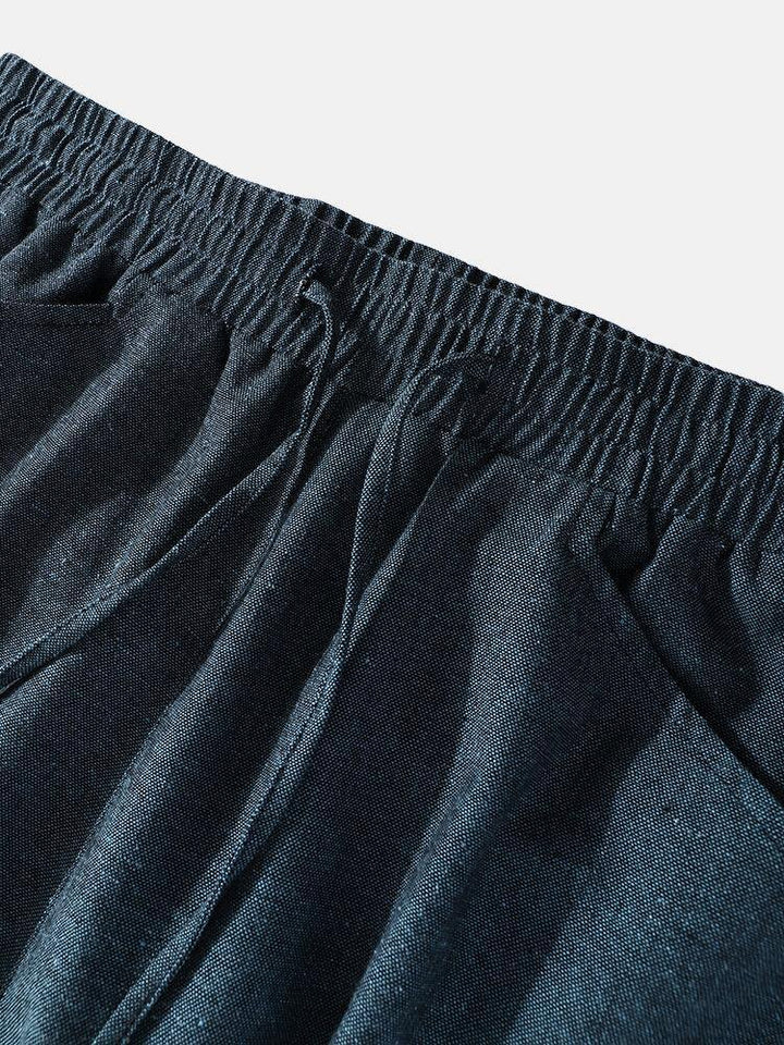 Mens Cotton Linen Solid Color Casual Drawstring Cargo Pants - Trendha