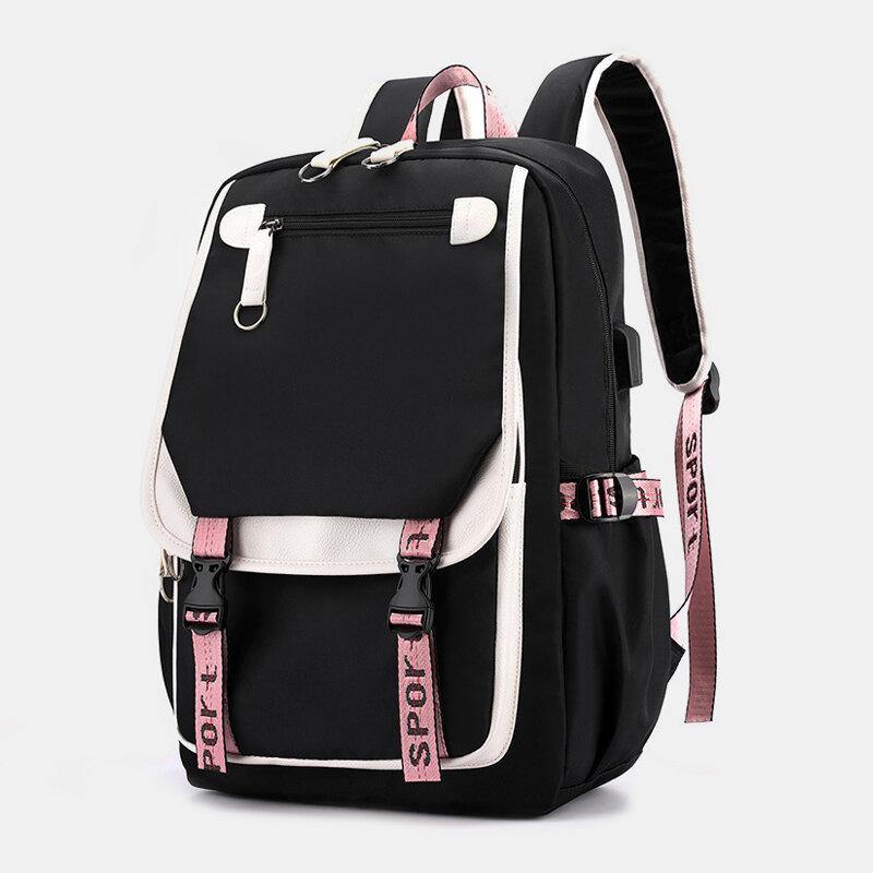 Women Printing USB Charging Large Capacity Backpack Student School Bag - Trendha