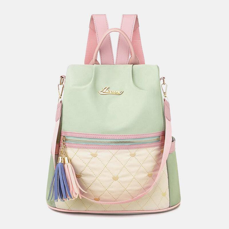 Women Patchwork Tassel Embroidery Thread Love Multi-carry Backpack - Trendha
