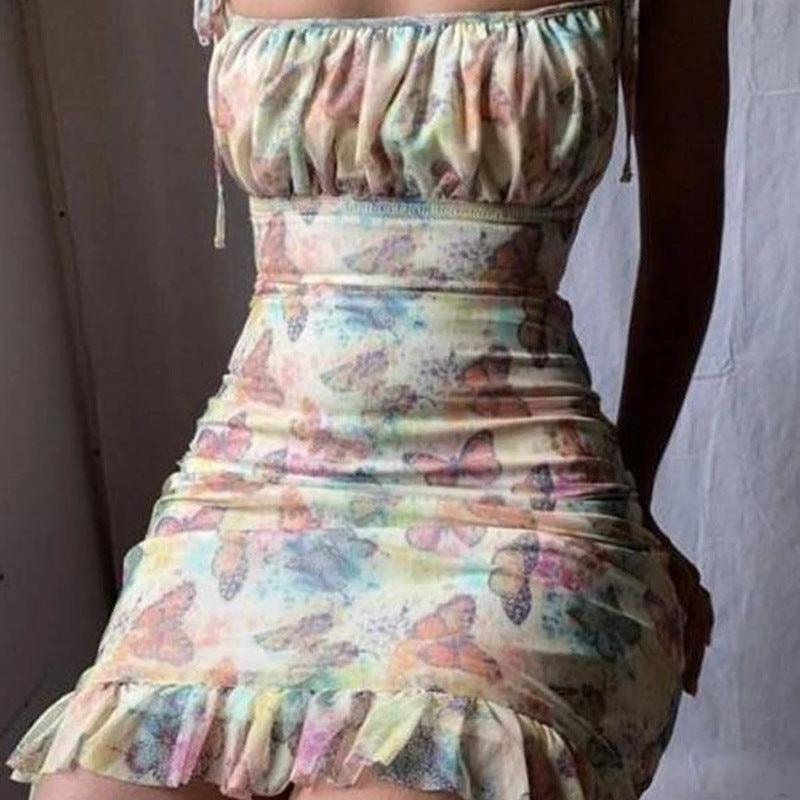 Butterfly print suspender skirt - Trendha