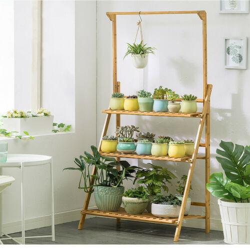 Bamboo Hanging Plant Stand Shelves Flower Pot Storage Organizer Rack - Trendha