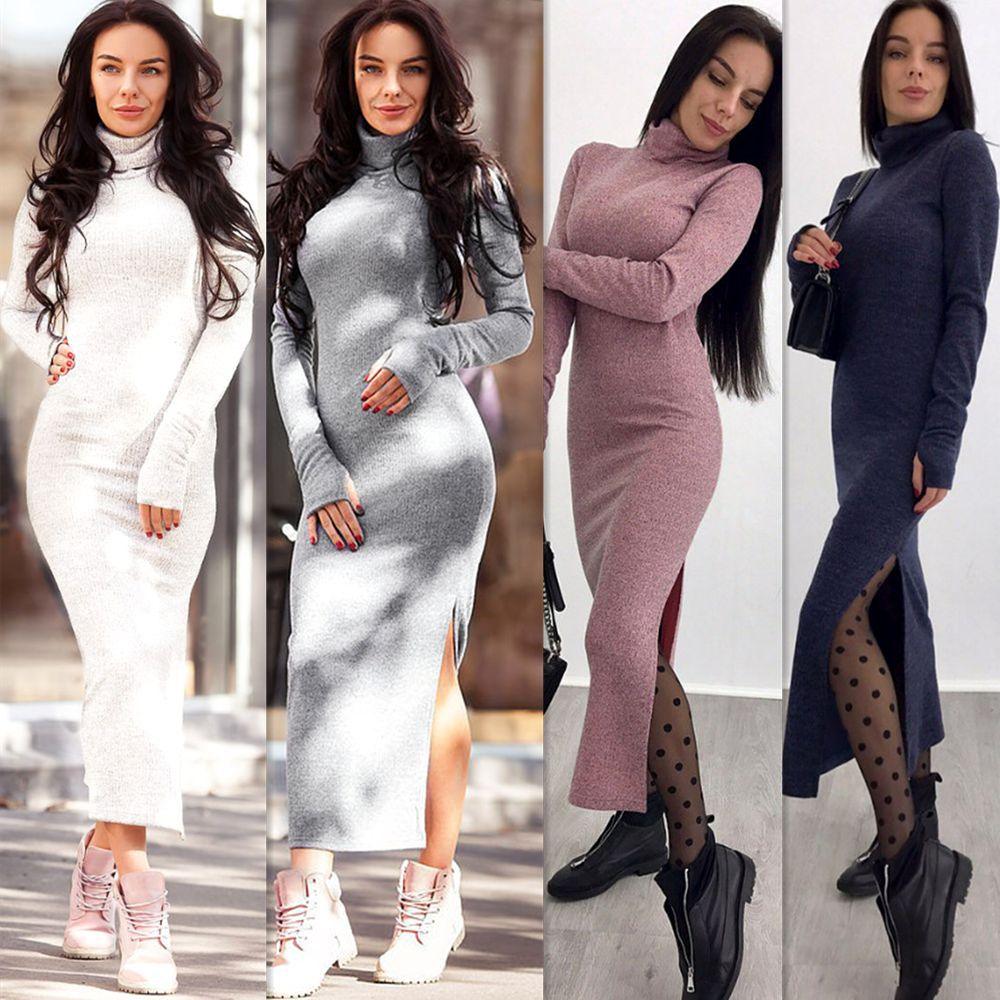 Women's Turtleneck Knitting Sheath Dress - Trendha