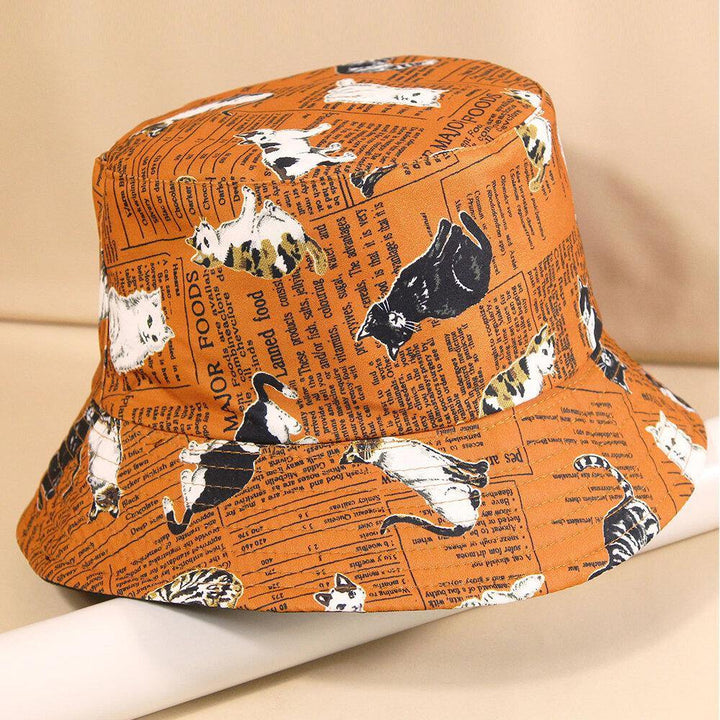 Women & Men Double-sided Cotton Cats And Letter Painting Soft All-match Travel Bucket Hat - Trendha