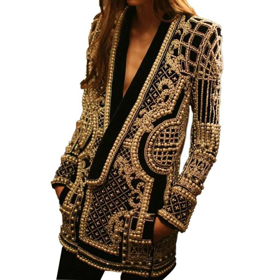v-neck long sleeve padded suit top - Trendha